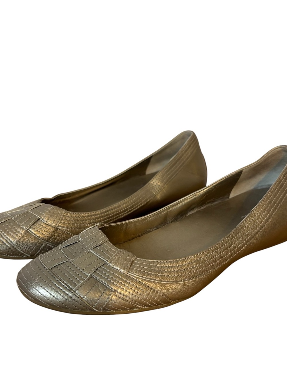 Cole Haan metallic gold Beige woven leather ballet flats shoes size 7B